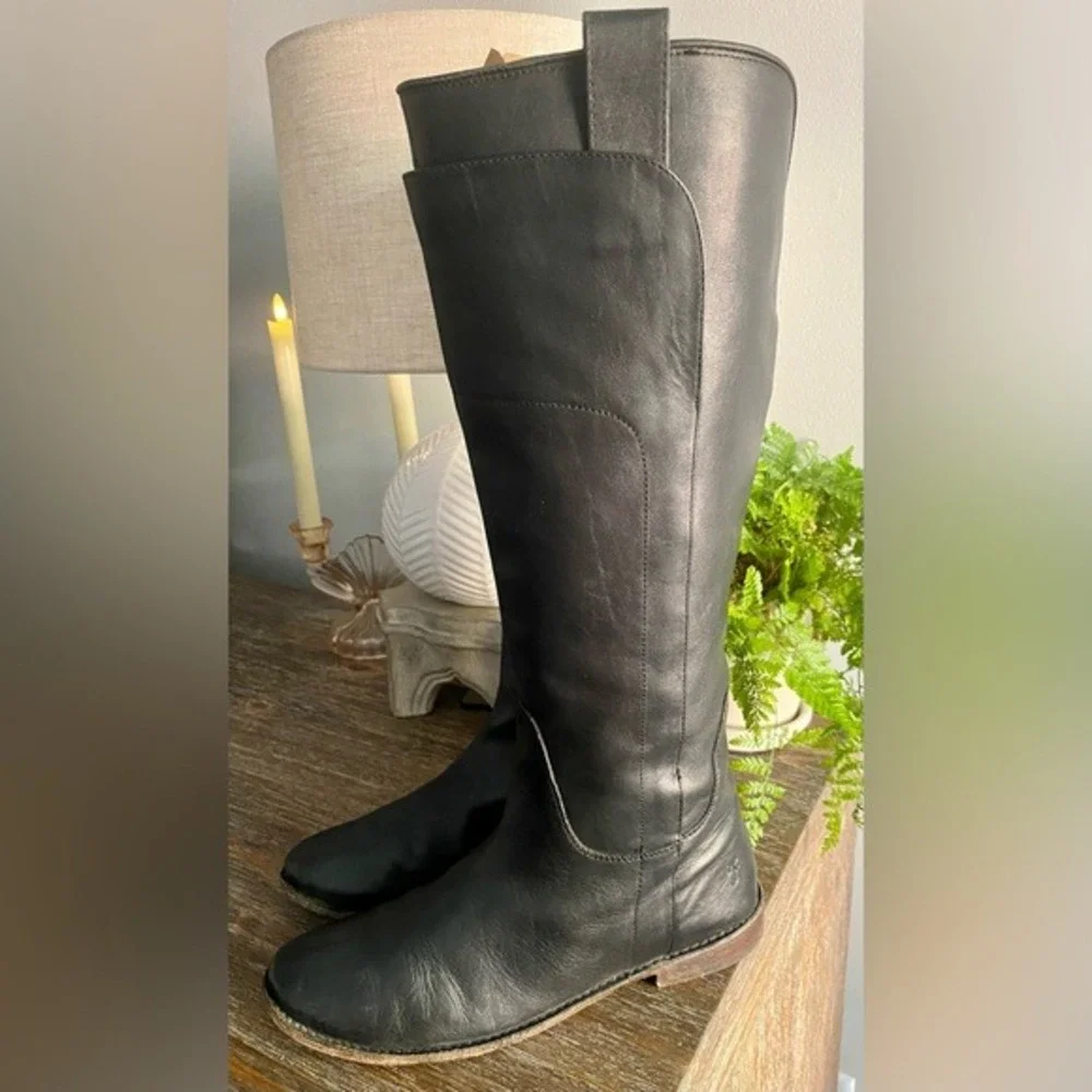 Frye Paige Tall Italian Leather Riding Boots Pull On Equestrian Womens 9 Black